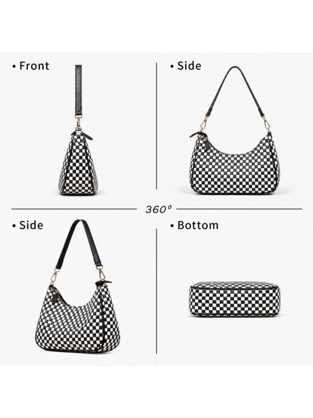 Chic Black Vegan Leather Woven Shoulder Bag, Slouchy Hobo Crossbody Tote